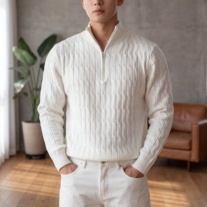 Cableux - Cable Knit Half-Zip Pullover Sweater