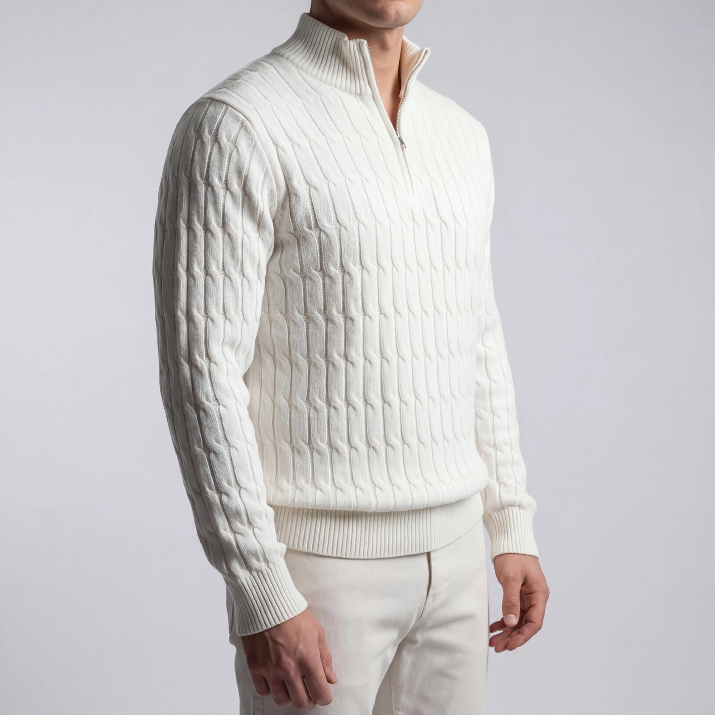 Cableux - Cable Knit Half-Zip Pullover Sweater