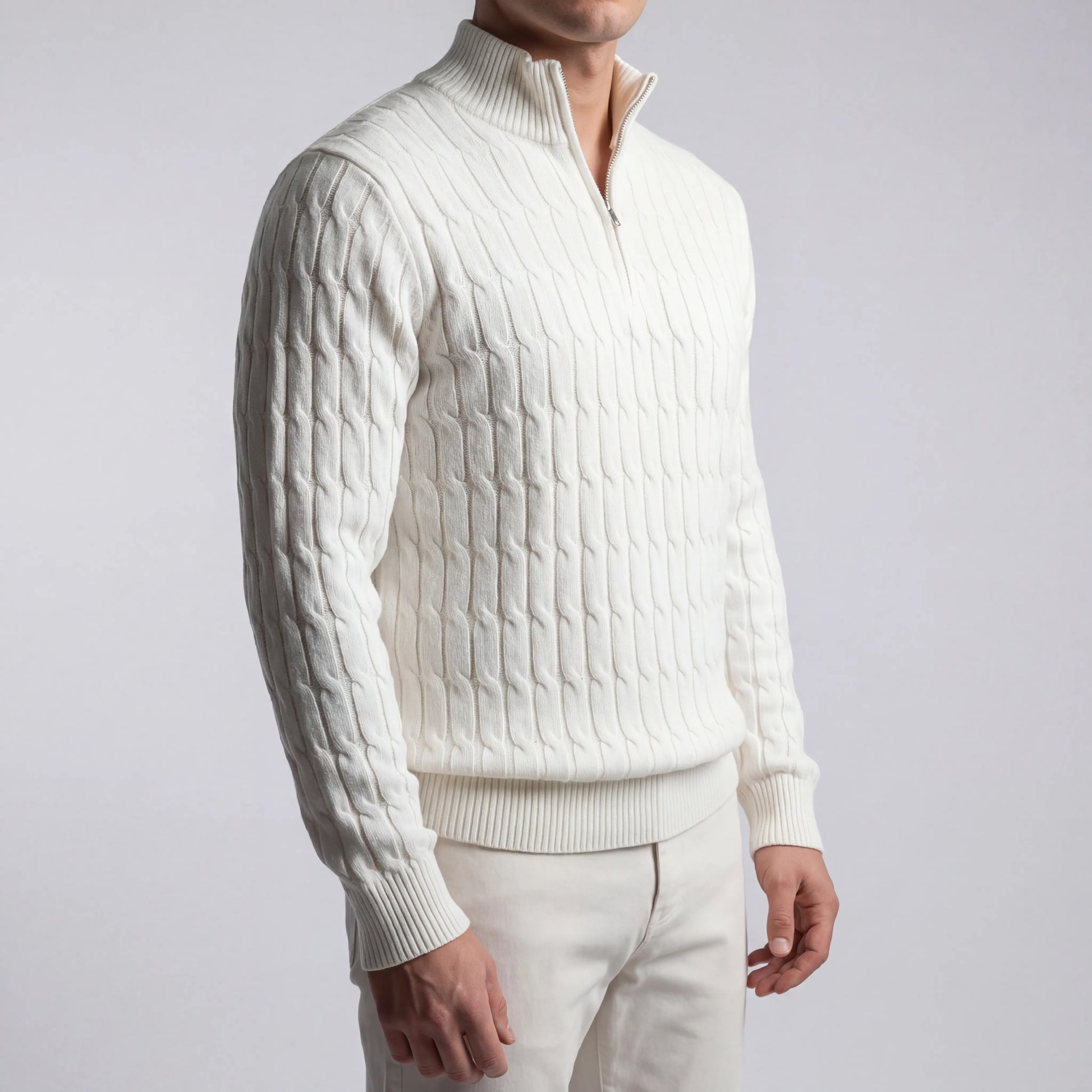 Cableux - Cable Knit Half-Zip Pullover Sweater