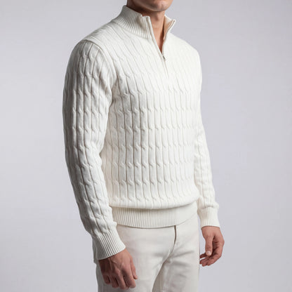 Cableux - Cable Knit Half-Zip Pullover Sweater