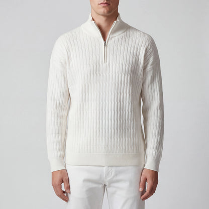 Cableux - Cable Knit Half-Zip Pullover Sweater