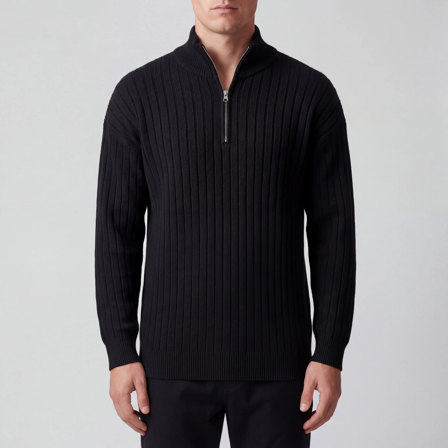 Cableux - Cable Knit Half-Zip Pullover Sweater