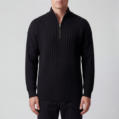 Cableux - Cable Knit Half-Zip Pullover Sweater