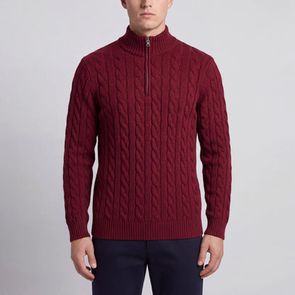 Cablorn - Cable Knit Half-Zip Pullover Sweater