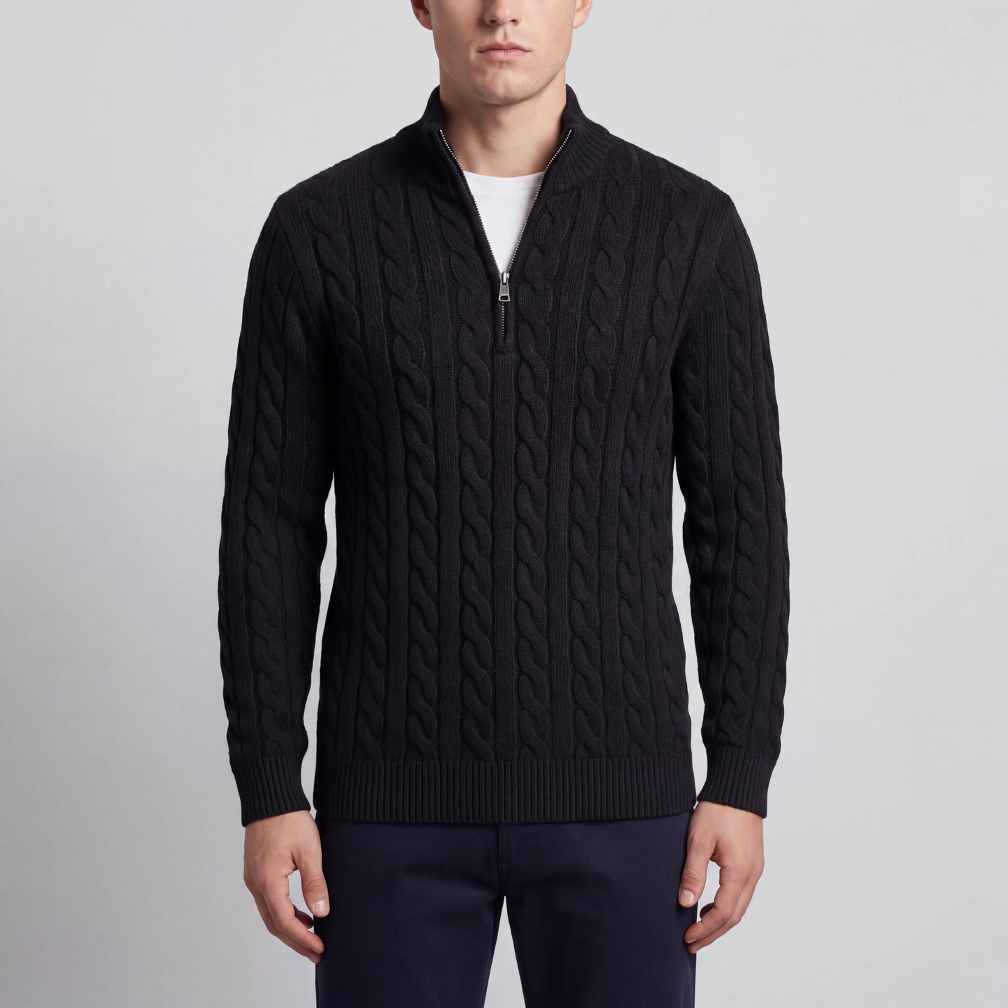 Cablorn - Cable Knit Half-Zip Pullover Sweater
