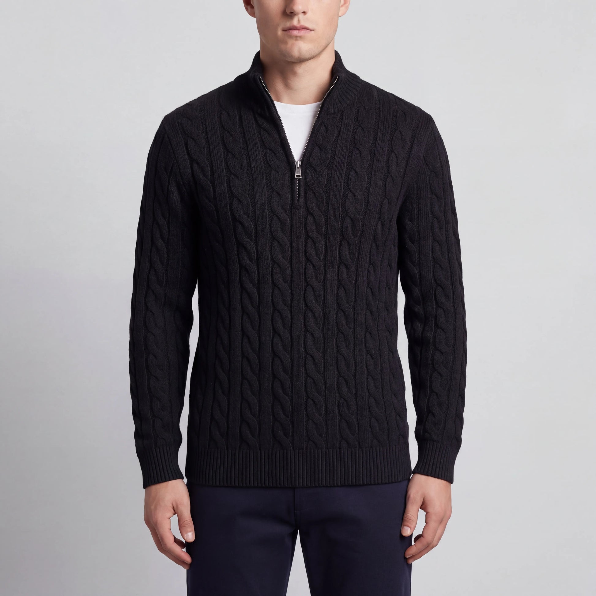 Cablorn - Cable Knit Half-Zip Pullover Sweater