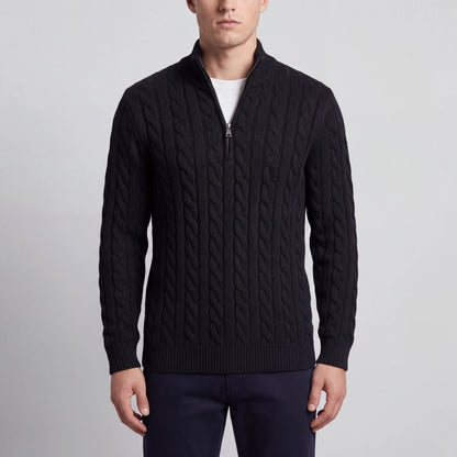Cablorn - Cable Knit Half-Zip Pullover Sweater