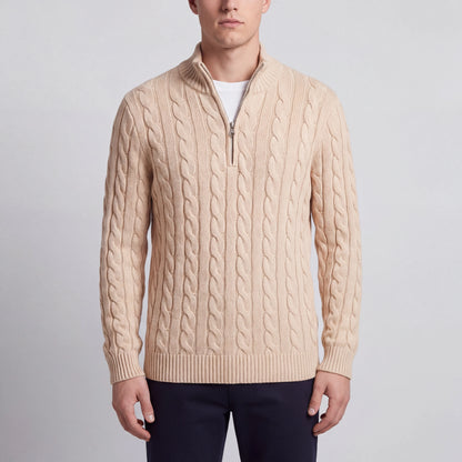 Cablorn - Cable Knit Half-Zip Pullover Sweater