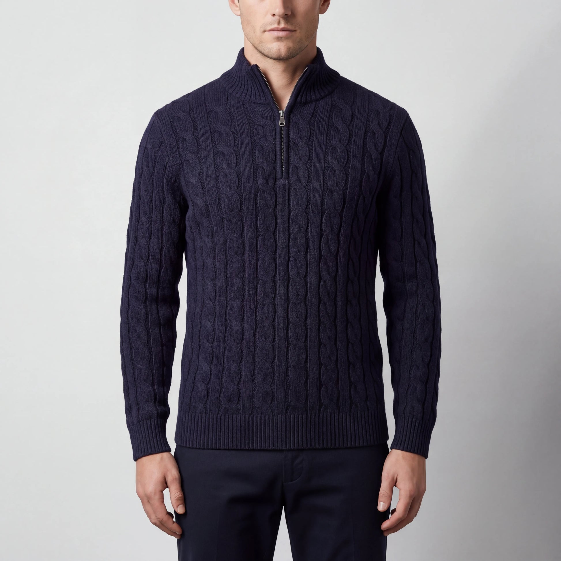 Cablorn - Cable Knit Half-Zip Pullover Sweater