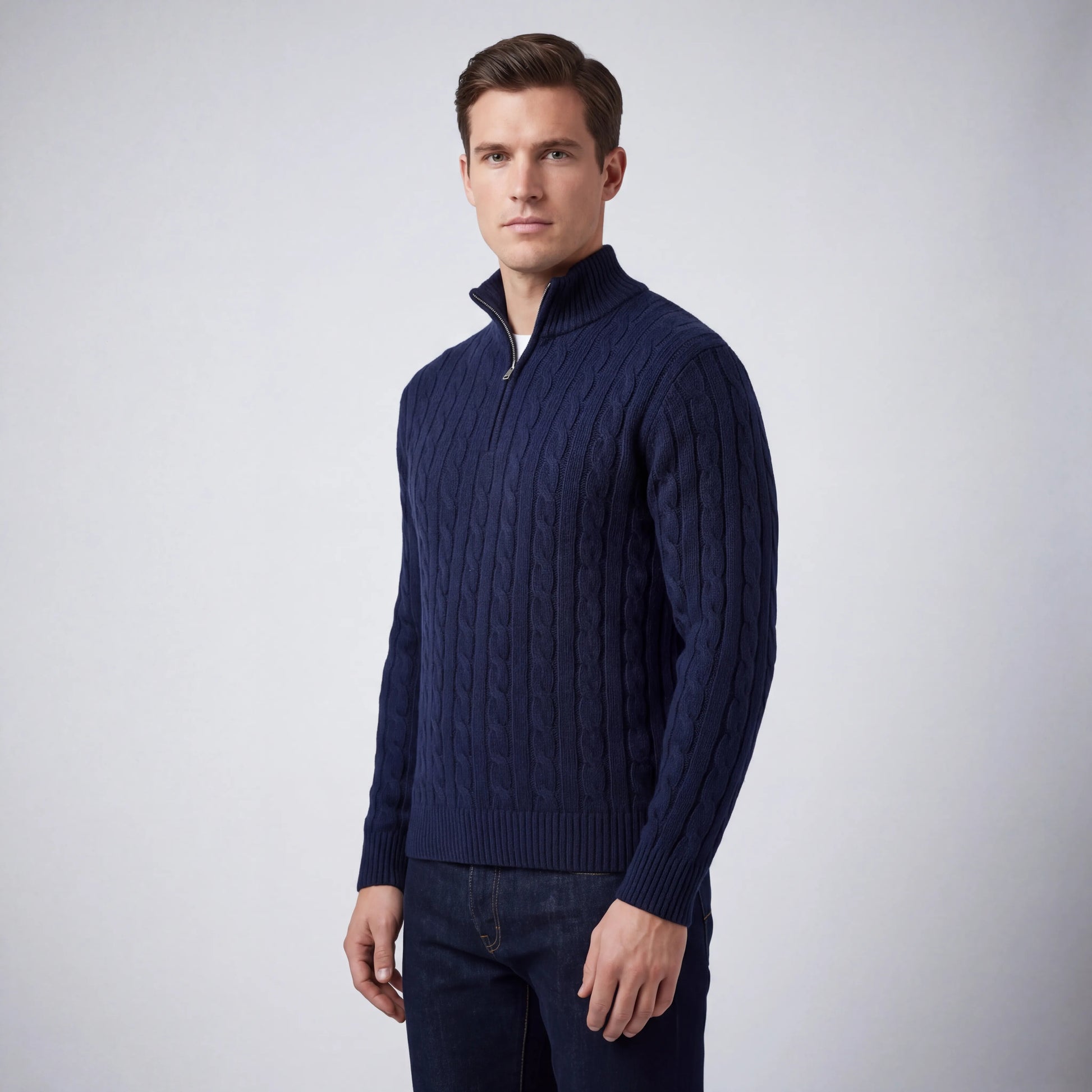 Cablorn - Cable Knit Half-Zip Pullover Sweater