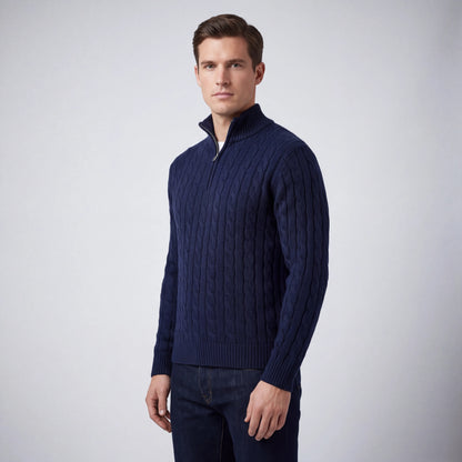 Cablorn - Cable Knit Half-Zip Pullover Sweater