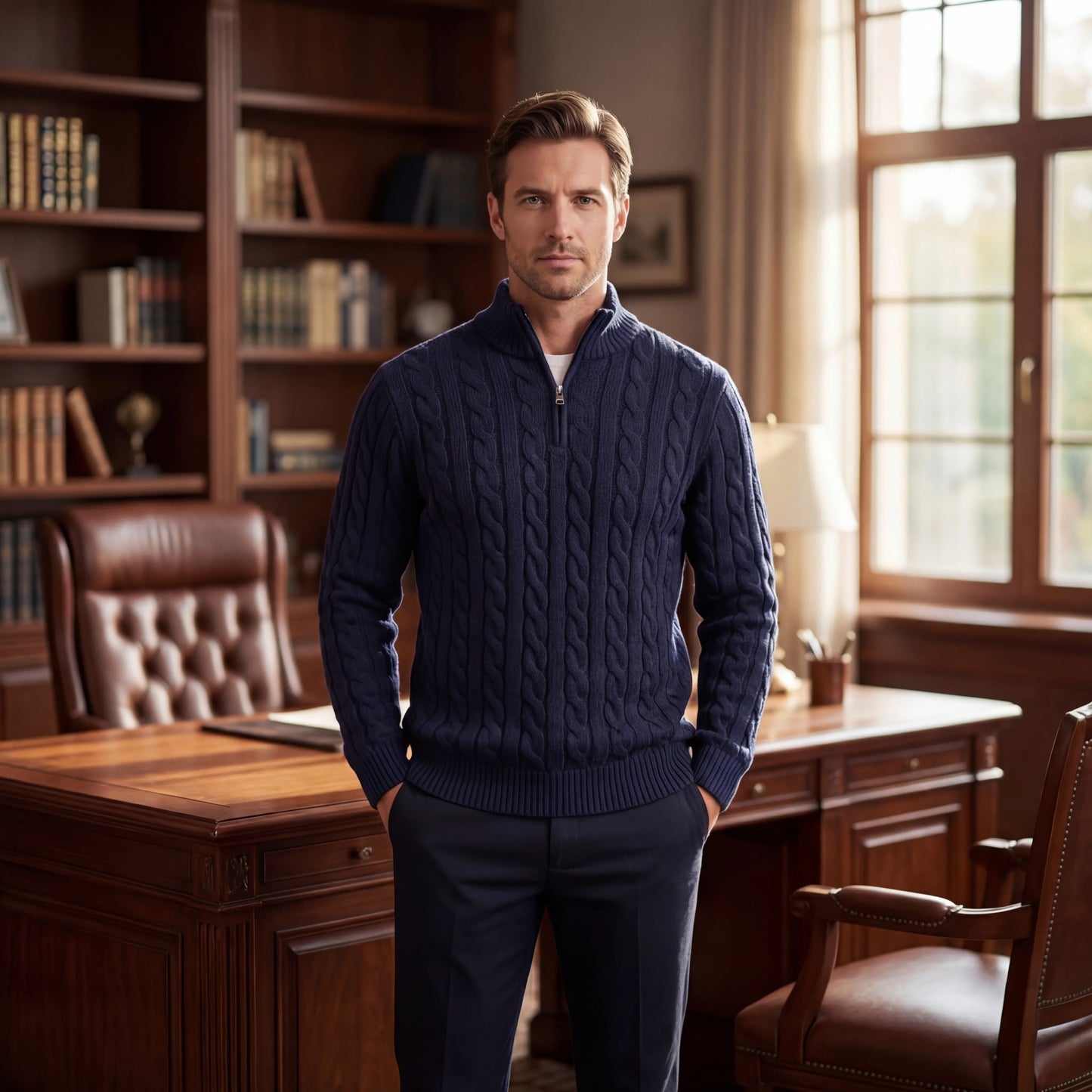 Cablorn - Cable Knit Half-Zip Pullover Sweater