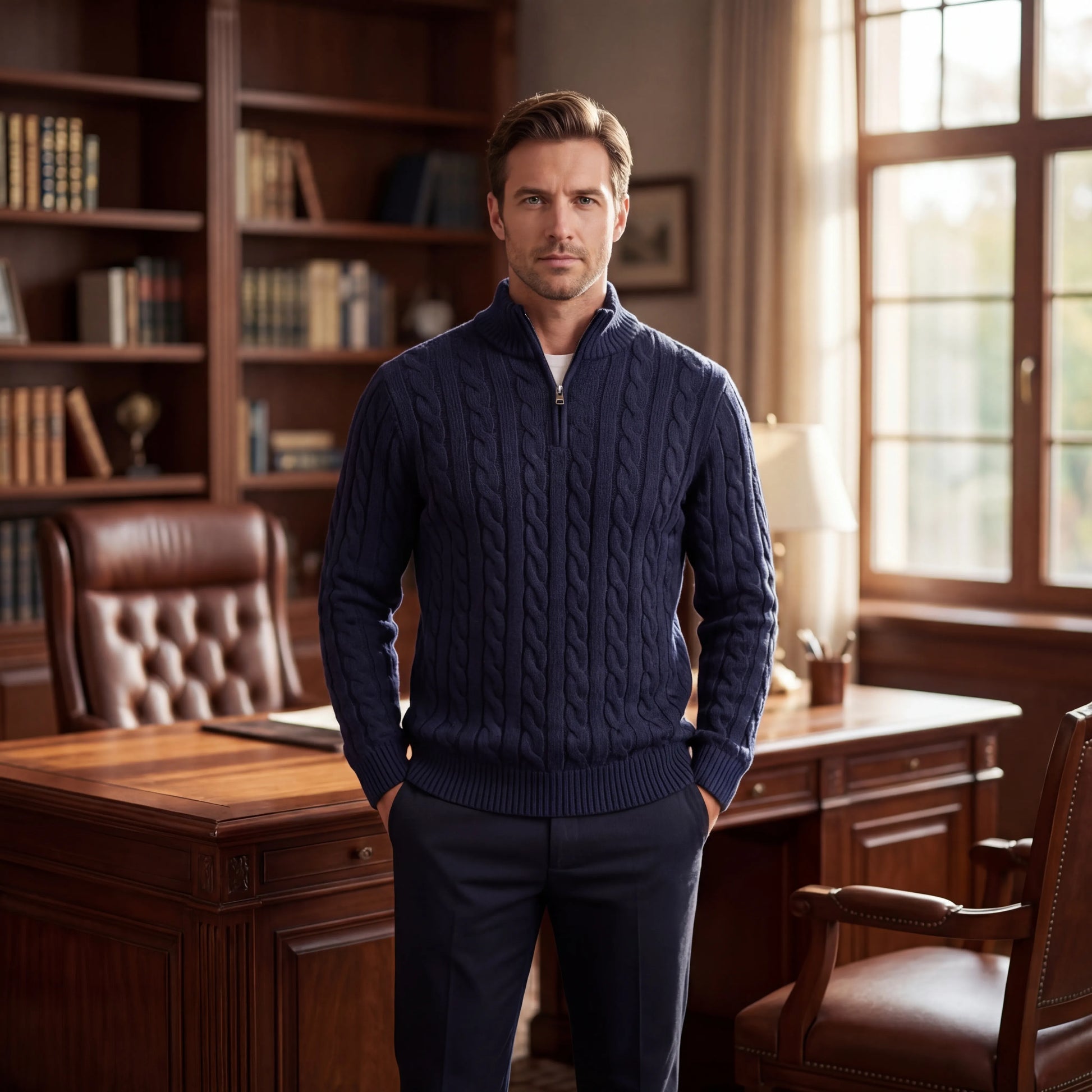 Cablorn - Cable Knit Half-Zip Pullover Sweater