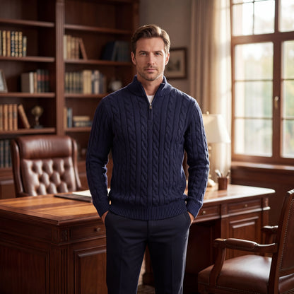 Cablorn - Cable Knit Half-Zip Pullover Sweater