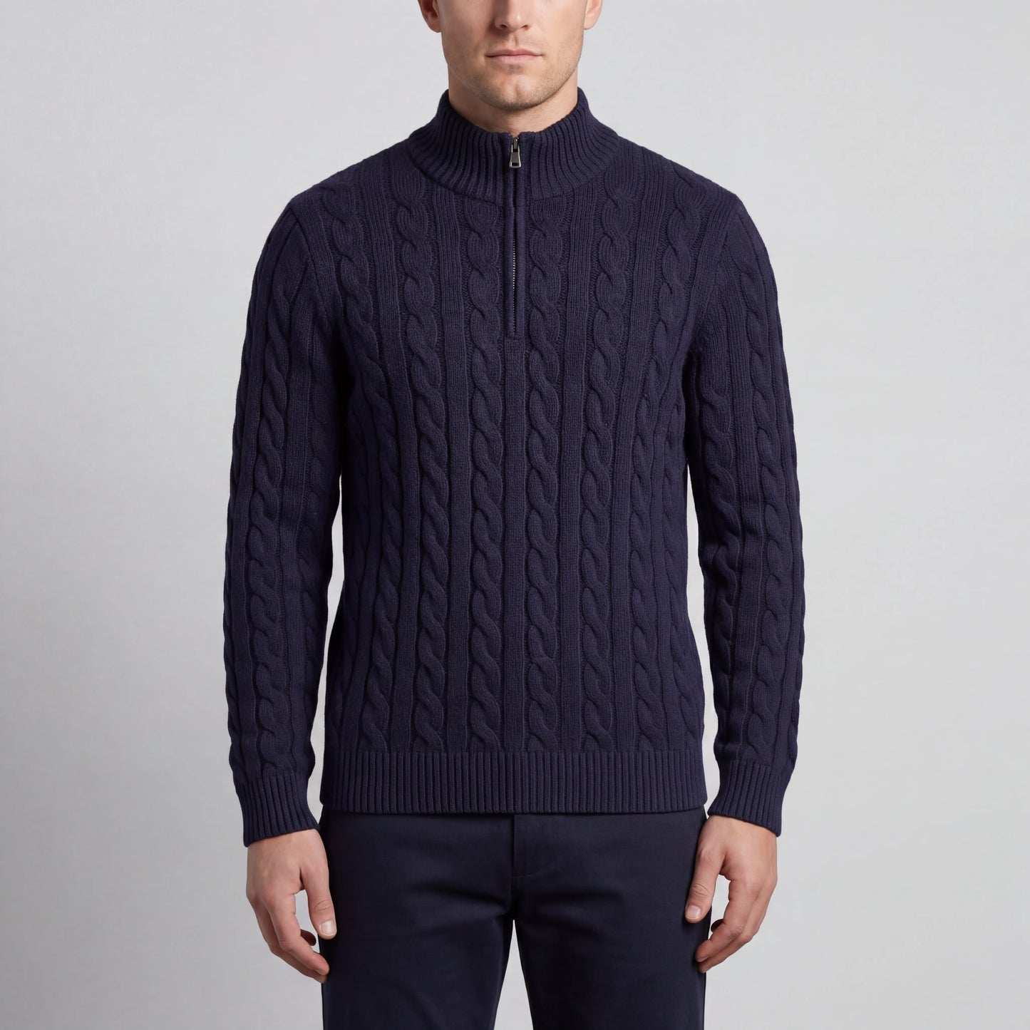 Cablorn - Cable Knit Half-Zip Pullover Sweater