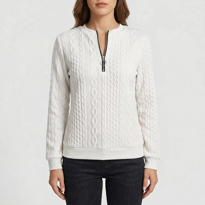 Cabluxe | Cable Knit Zip-Neck Ladies Jumper