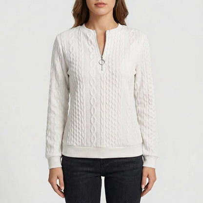 Cabluxe | Cable Knit Zip-Neck Ladies Jumper