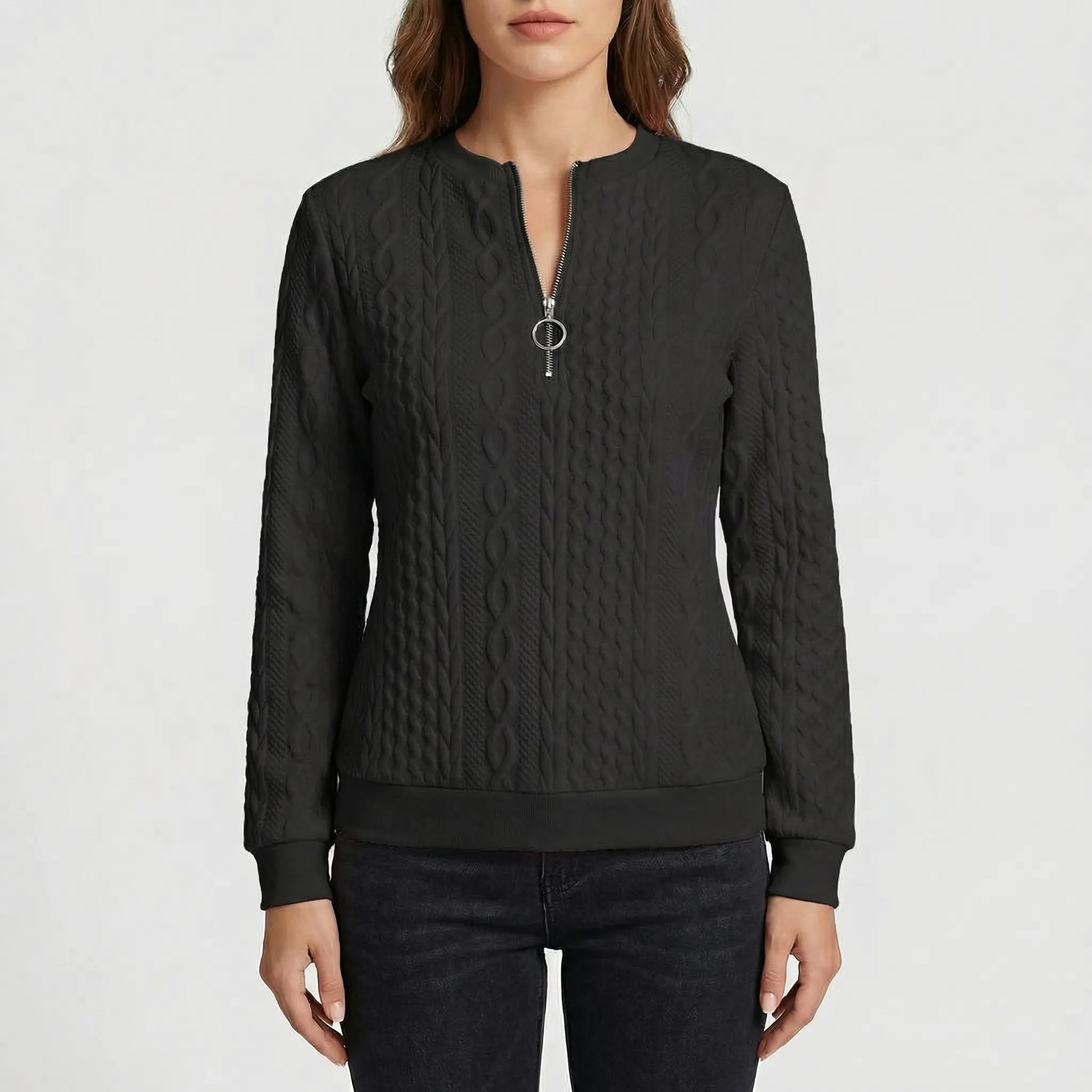 Cabluxe | Cable Knit Zip-Neck Ladies Jumper