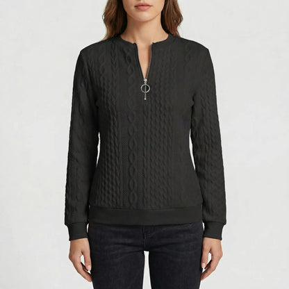 Cabluxe | Cable Knit Zip-Neck Ladies Jumper