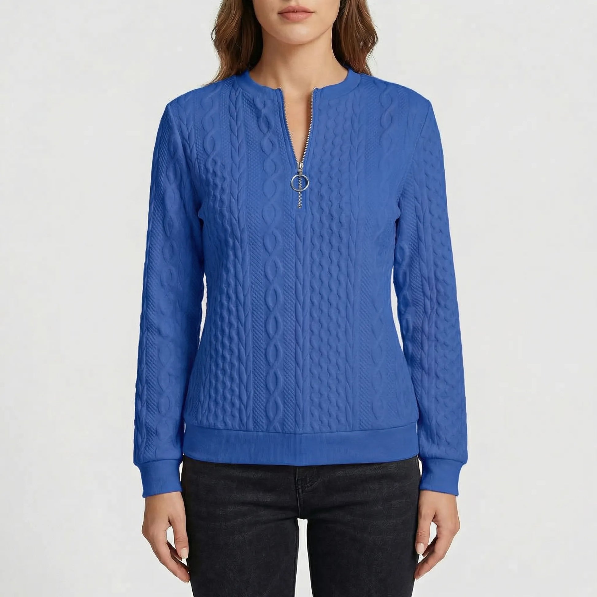 Cabluxe | Cable Knit Zip-Neck Ladies Jumper