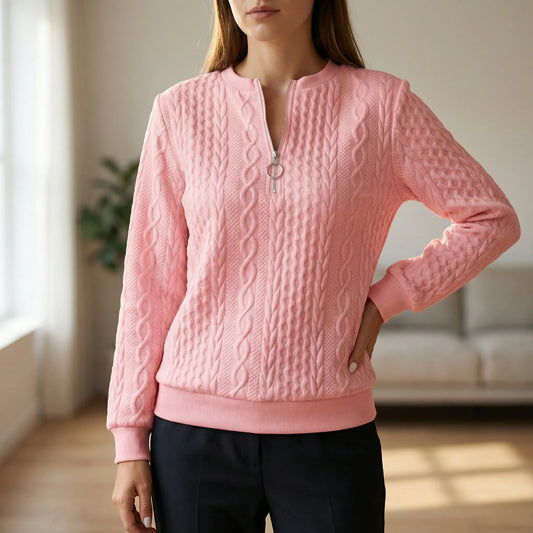 Cabluxe | Cable Knit Zip-Neck Ladies Jumper