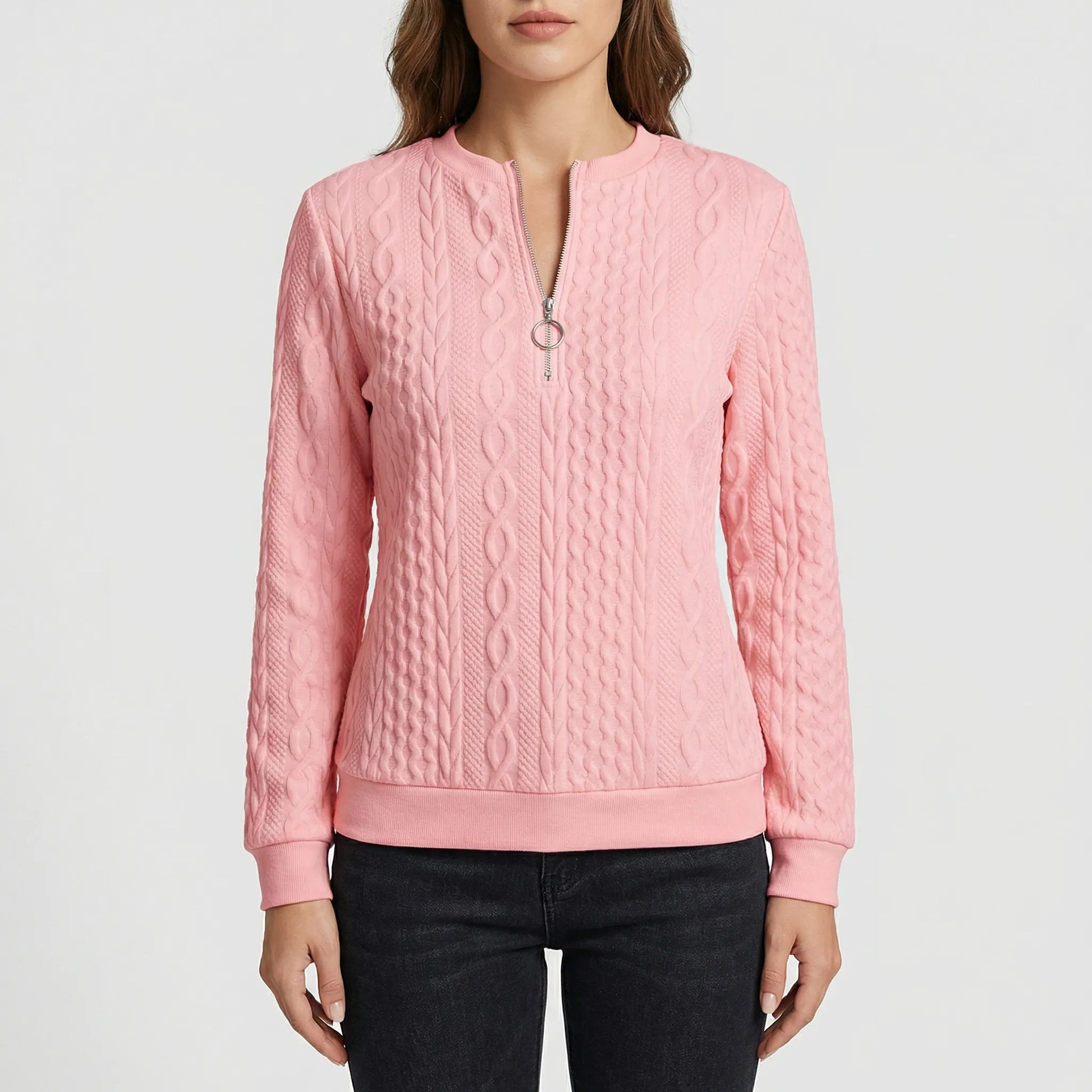 Cabluxe | Cable Knit Zip-Neck Ladies Jumper