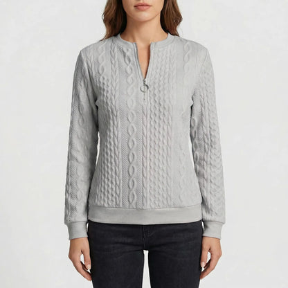 Cabluxe | Cable Knit Zip-Neck Ladies Jumper