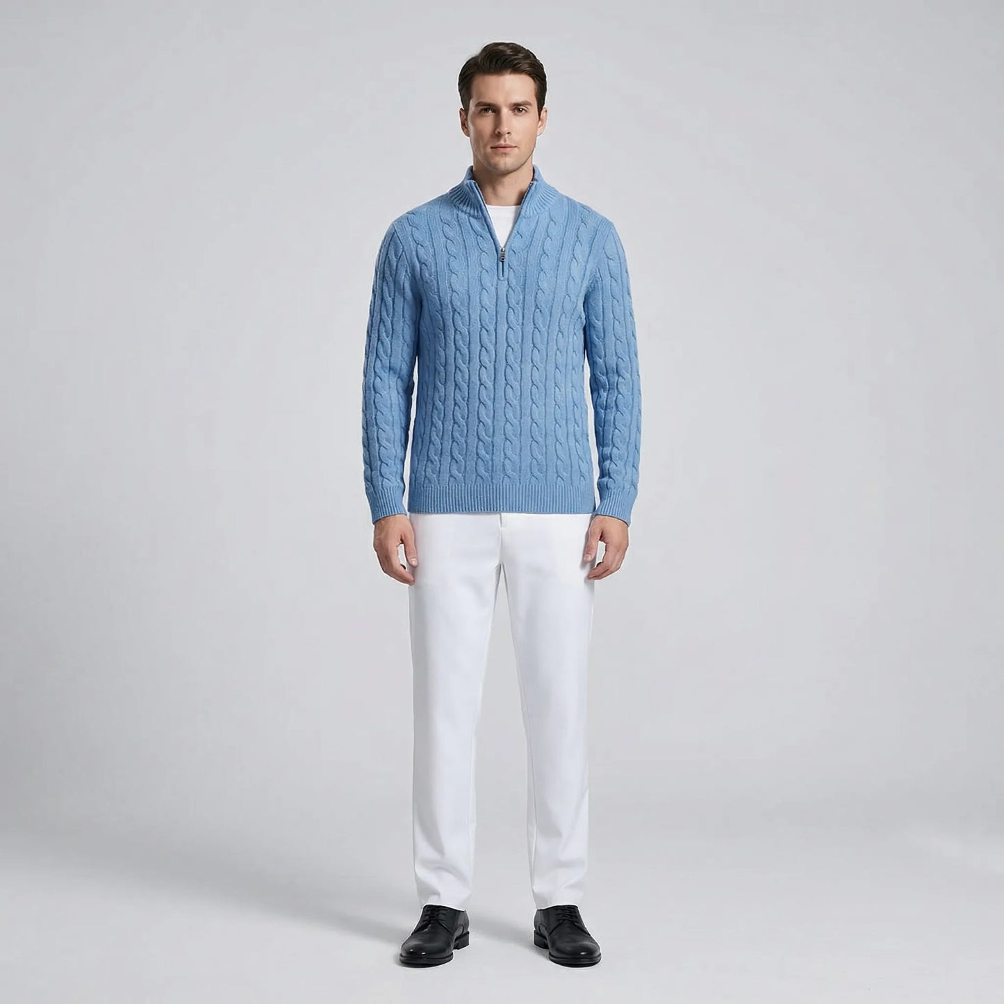 Cabrivo - Cable Knit Zip Sweater And Trouser Set