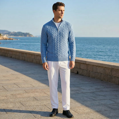 Cabrivo - Cable Knit Zip Sweater And Trouser Set