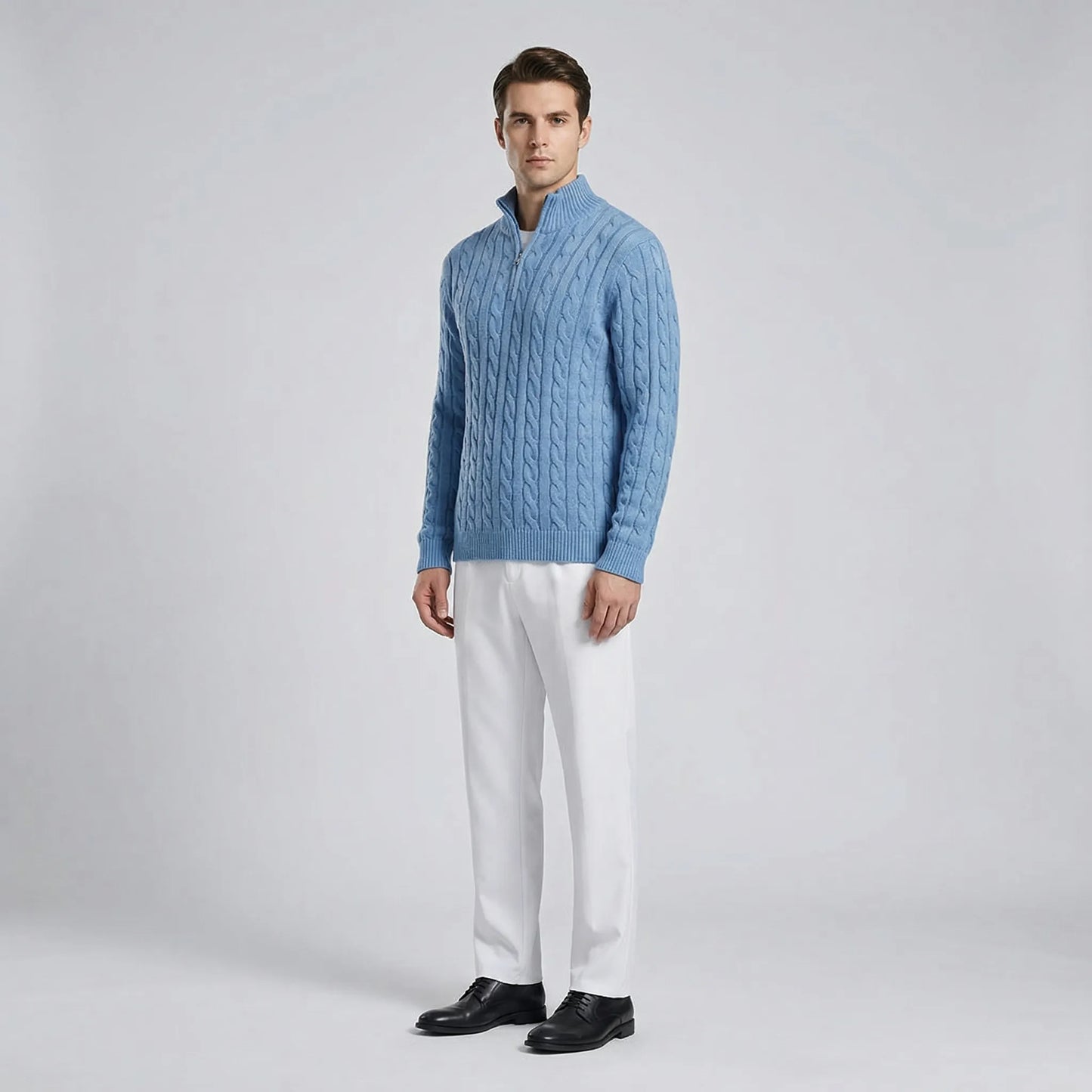 Cabrivo - Cable Knit Zip Sweater And Trouser Set