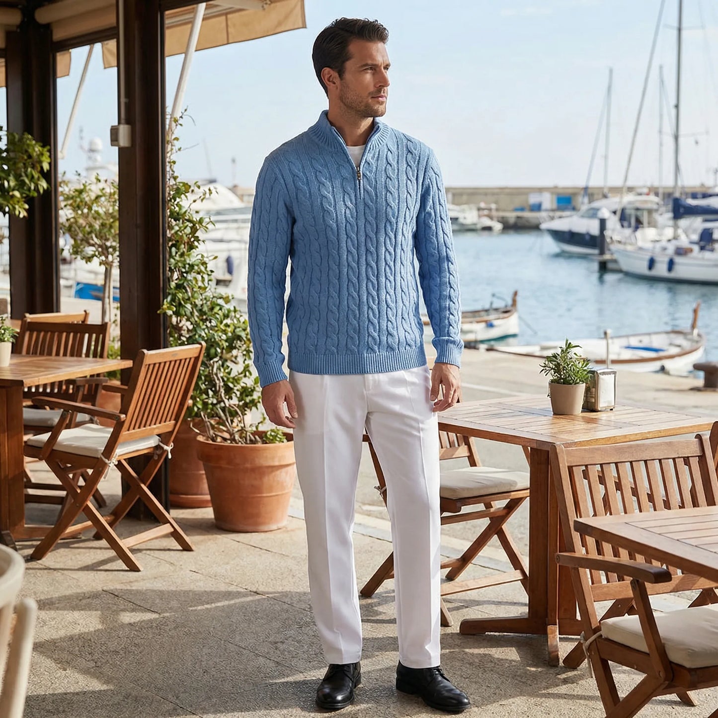 Cabrivo - Cable Knit Zip Sweater And Trouser Set