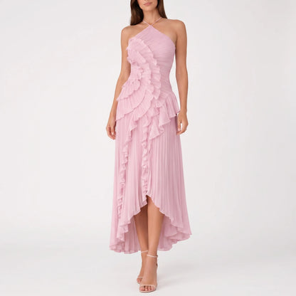 Cascadia | Sleeveless Halter Ruffle Maxi Dress