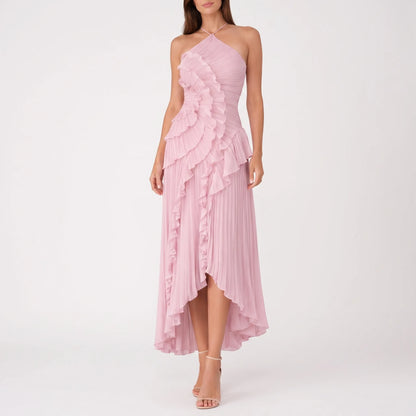 Cascadia | Sleeveless Halter Ruffle Maxi Dress