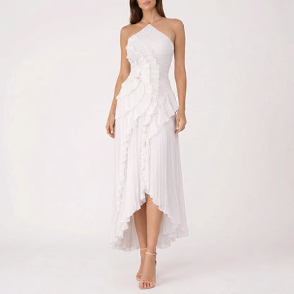 Cascadia | Sleeveless Halter Ruffle Maxi Dress