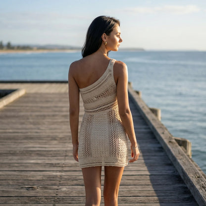 Cavelux | One-Shoulder Open-Knit Mini Dress