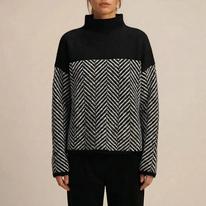 Chevrita | High-Neck Herringbone Knit Jumper