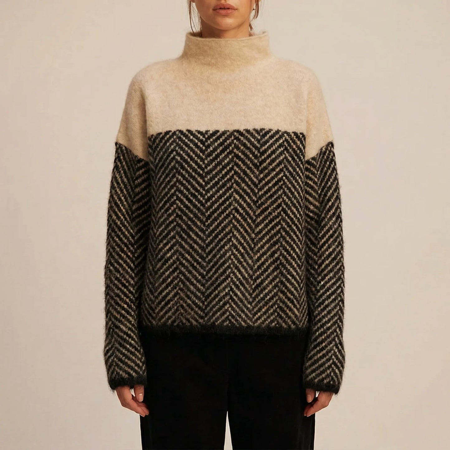 Chevrita | High-Neck Herringbone Knit Jumper