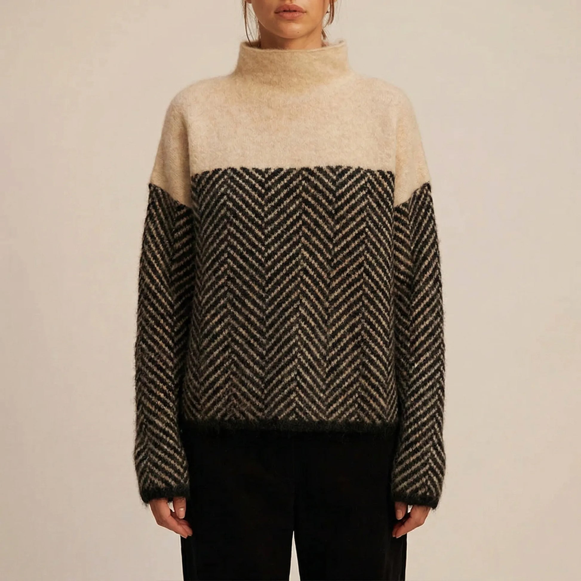 Chevrita | High-Neck Herringbone Knit Jumper