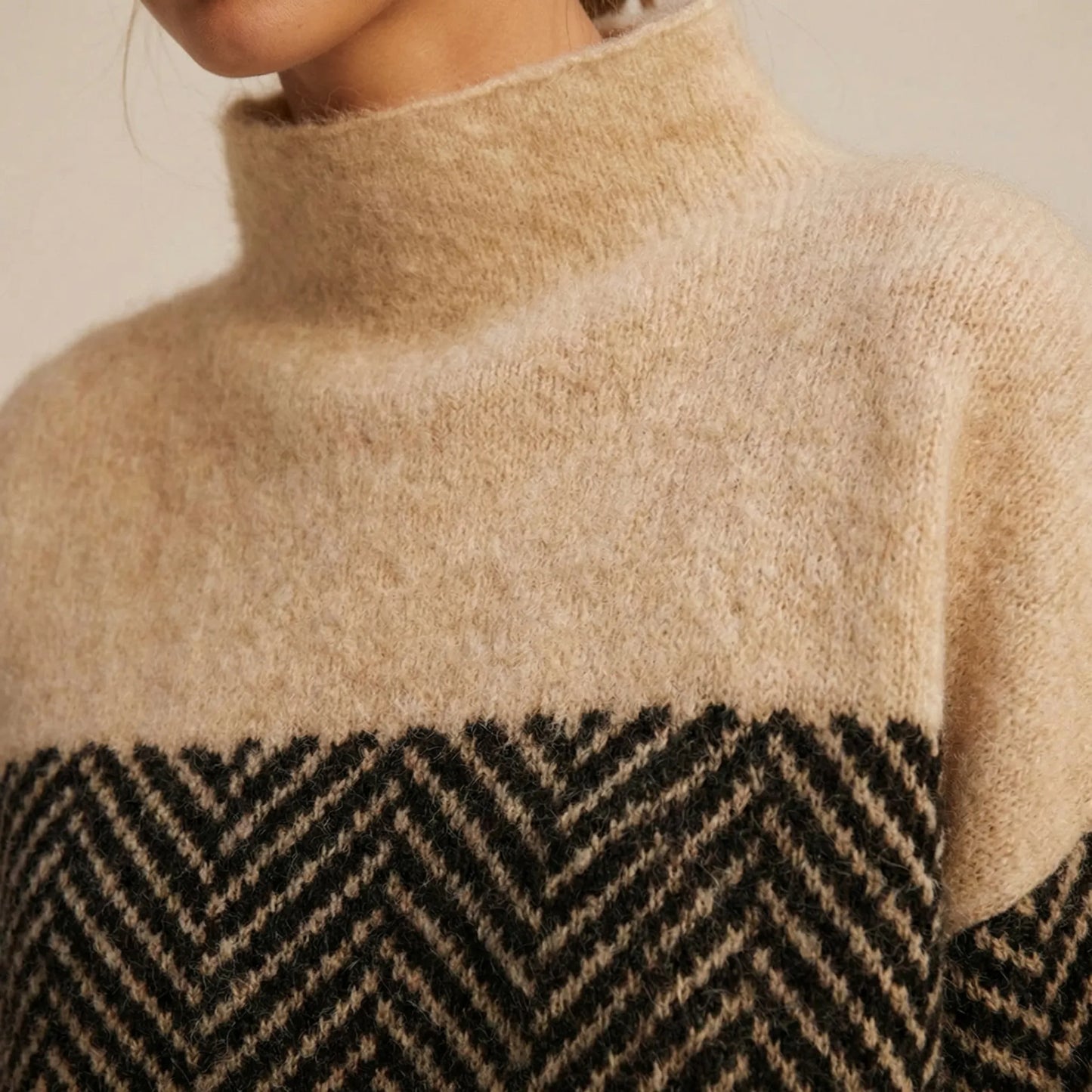 Chevrita | High-Neck Herringbone Knit Jumper