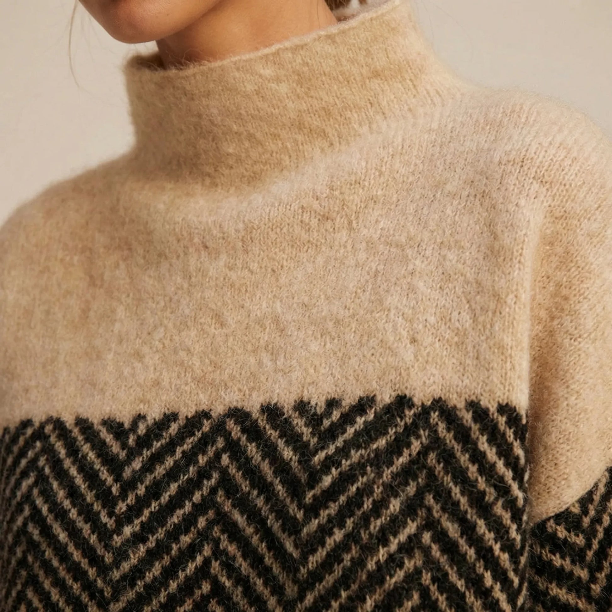 Chevrita | High-Neck Herringbone Knit Jumper