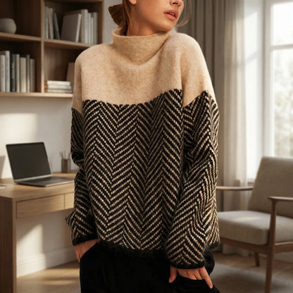 Chevrita | High-Neck Herringbone Knit Jumper