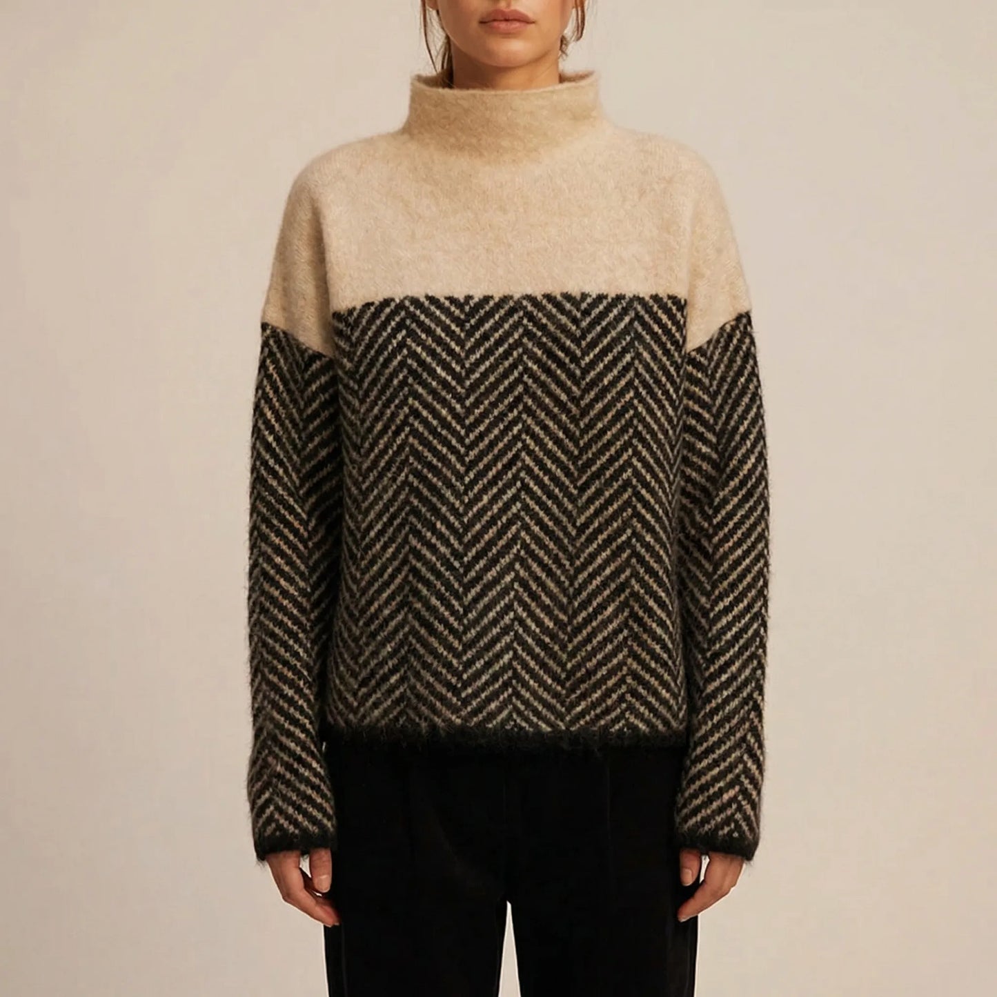 Chevrita | High-Neck Herringbone Knit Jumper