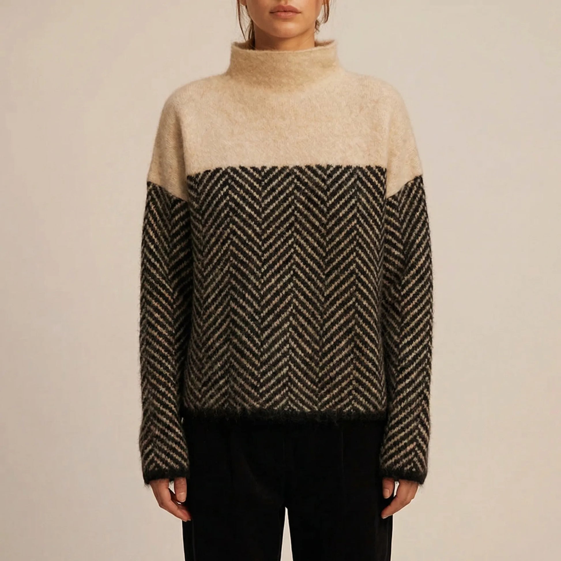 Chevrita | High-Neck Herringbone Knit Jumper