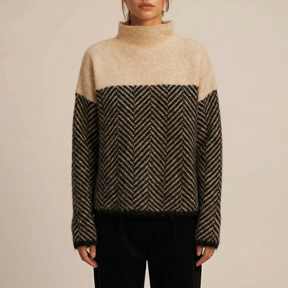 Chevrita | High-Neck Herringbone Knit Jumper