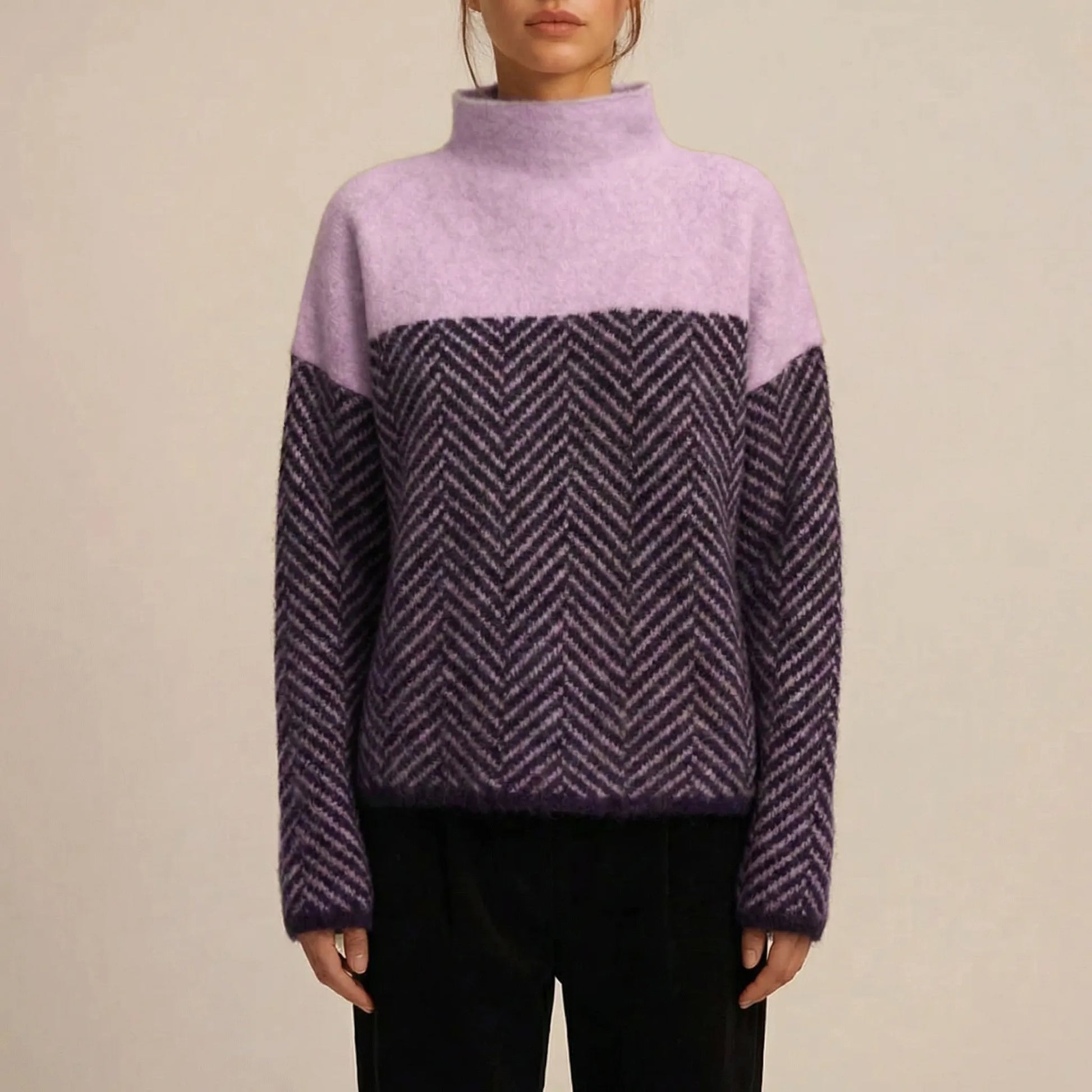 Chevrita | High-Neck Herringbone Knit Jumper