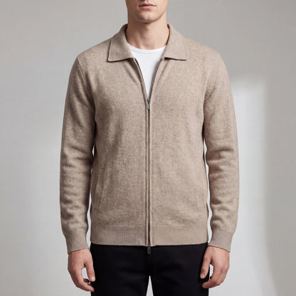 Clarevon - Zip-Up Polo Collar Knit Cardigan