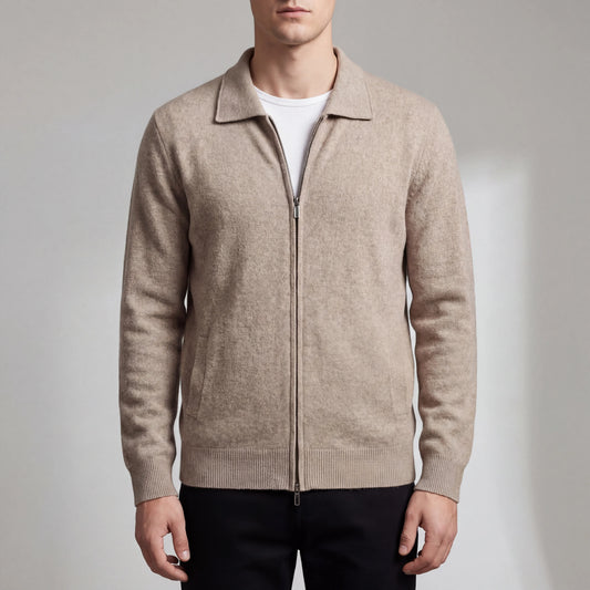 Clarevon - Zip-Up Polo Collar Knit Cardigan