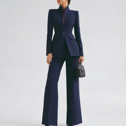 Clariva - Fitted Blazer And Wide-Leg Pant Set