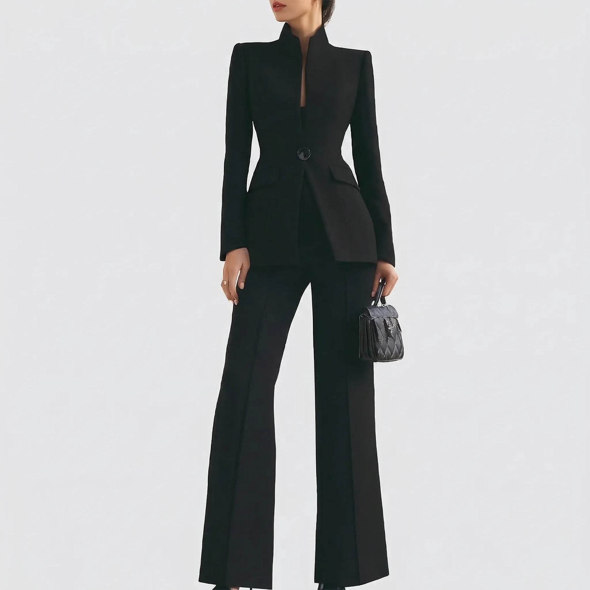 Clariva - Fitted Blazer And Wide-Leg Pant Set
