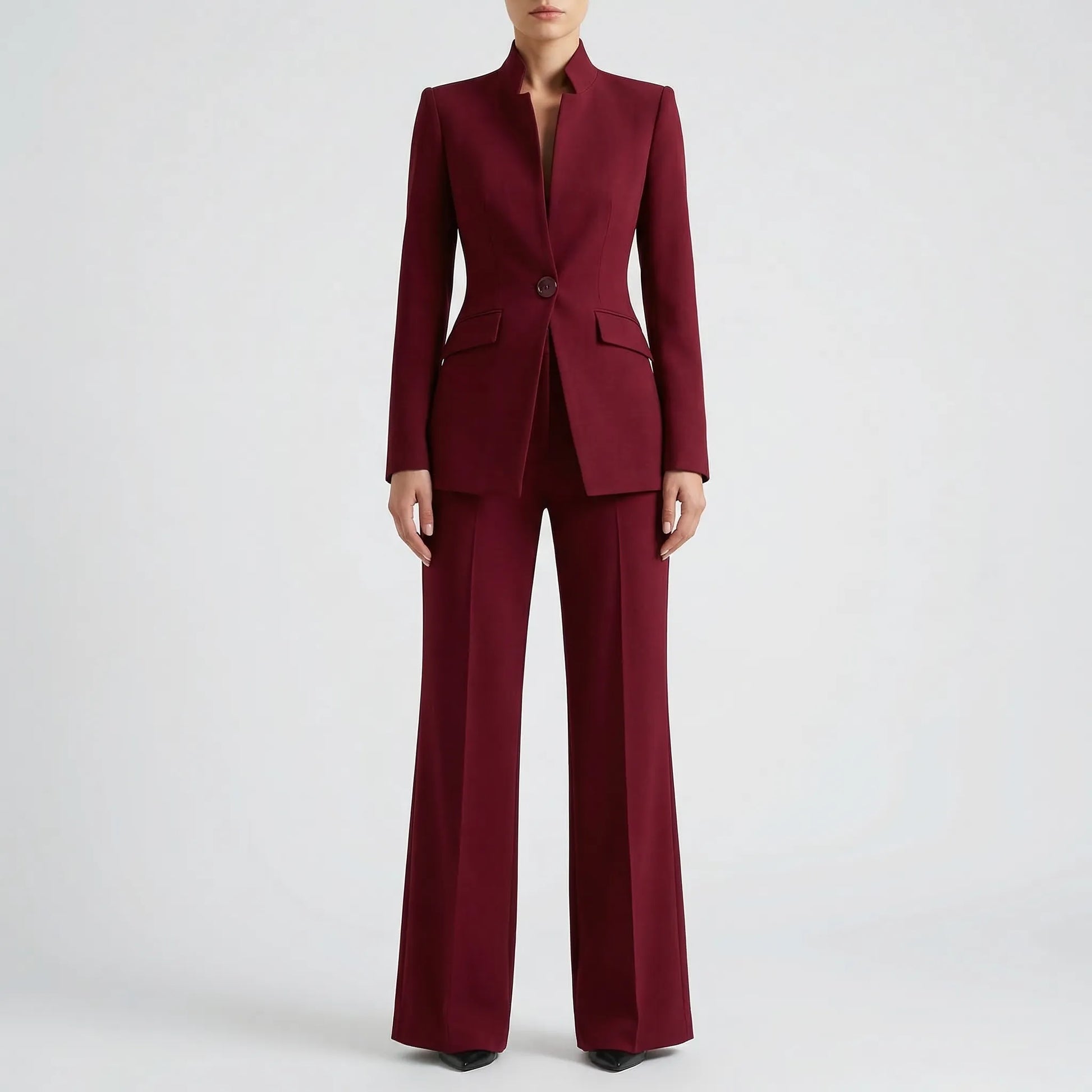 Clariva - Fitted Blazer And Wide-Leg Pant Set